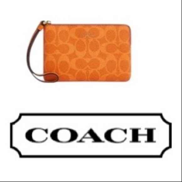Coach Corner Zip Wristlet Bag In Signature Canvas Mandarin Orange - NWT - Picture 4 of 10